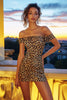 Load image into Gallery viewer, Khaki Leopard Print Off the Shoulder Bodycon Short Cocktail Dress