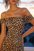 Load image into Gallery viewer, Khaki Leopard Print Off the Shoulder Bodycon Short Cocktail Dress
