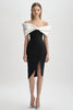 Load image into Gallery viewer, Women Black and White Strapless Short Cocktail Dress with Bow Bodycon Prom Dress with Slit