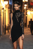 Load image into Gallery viewer, Black High Neck Lace Bodycon Short Cocktail Dress with Sleeves