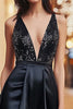 Load image into Gallery viewer, Sparkly Black Sequin Deep V-Neck Asymmetrical Cocktail Dress