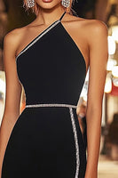 Load image into Gallery viewer, Sparkly Black Bodycon Short Cocktail Dress with Rhinestones