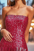 Load image into Gallery viewer, Sparkly Fuchsia Strapless Sequin Short Prom Dress with Fringes