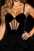 Load image into Gallery viewer, Black Velvet Corset Tiered Short Prom Dress with Ruffles