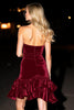 Load image into Gallery viewer, Sparkly Burgundy Velvet Ruffled Short Prom Dress with Rhinestones