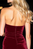 Load image into Gallery viewer, Sparkly Burgundy Velvet Ruffled Short Prom Dress with Rhinestones