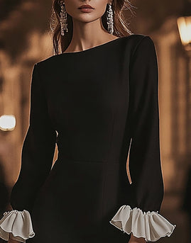 Black and White Ruffled A Line Short Cocktail Dress with Sleeves