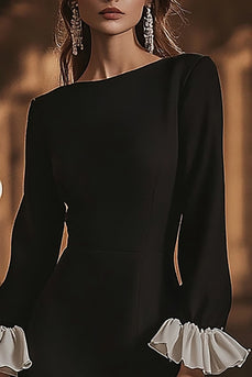 Black and White Ruffled A Line Short Cocktail Dress with Sleeves
