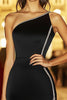 Load image into Gallery viewer, Sparkly Black Bodycon One Shoulder Short Cocktail Dress with Slit