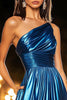 Load image into Gallery viewer, Sparkly Dark Blue Metallic One Shoulder Ruched Short Prom Dress