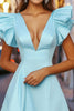 Load image into Gallery viewer, Sky Blue Deep V-Neck A Line Short Cocktail Dress with Ruffles