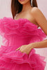 Load image into Gallery viewer, Fuchsia Strapless Tulle Tiered Short Prom Dress with Ruffles