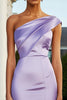 Load image into Gallery viewer, Lilac One Shoulder Short Tight Satin Cocktail Dress