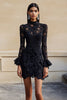 Load image into Gallery viewer, Black High Neck Lace Short Cocktail Dress with Sleeves