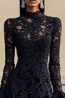 Load image into Gallery viewer, Black High Neck Lace Short Cocktail Dress with Sleeves