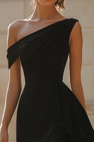 Load image into Gallery viewer, Black Satin One Shoulder Bodycon Short Cocktail Dress