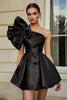 Load image into Gallery viewer, Black A Line Satin Short Cocktail Dress with Ruffles