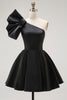 Load image into Gallery viewer, Black A Line Satin Short Cocktail Dress with Ruffles
