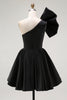Load image into Gallery viewer, Black A Line Satin Short Cocktail Dress with Ruffles