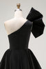 Load image into Gallery viewer, Black Satin A Line Mini Cocktail Dress with Ruffles