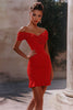 Load image into Gallery viewer, Red Off the Shoulder Tight Short Ruched Cocktail Dress
