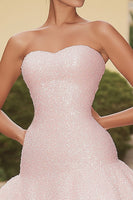 Load image into Gallery viewer, Sparkly Pink Sequins Strapless Short Cocktail Dress with Ruffles