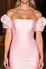 Load image into Gallery viewer, Pink Satin Off the Shoulder Tight Short Cocktail Dress