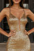 Load image into Gallery viewer, Sparkly Gold Sequins Spaghetti Straps Short Cocktail Dress