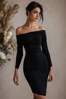 Load image into Gallery viewer, Black Off the Shoulder Tight Short Cocktail Dress with Sleeves
