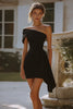 Load image into Gallery viewer, Black Satin One Shoulder Tight Short Cocktail Dress