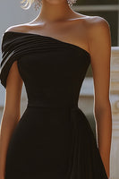 Load image into Gallery viewer, Black Satin One Shoulder Tight Short Cocktail Dress