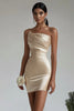Load image into Gallery viewer, Champagne Satin Strapless Tight Short Cocktail Dress