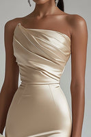 Load image into Gallery viewer, Champagne Satin Strapless Tight Short Cocktail Dress