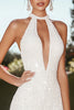 Load image into Gallery viewer, Sparkly Ivory Sequins Keyhole High-Low Cocktail Dress