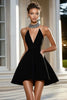 Load image into Gallery viewer, Simple Black A Line Strapless Short Satin Cocktail Dress