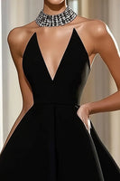 Load image into Gallery viewer, Simple Black A Line Strapless Short Satin Cocktail Dress