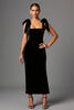 Load image into Gallery viewer, Black Satin Square Neck Sheath Long Formal Dress