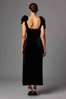 Black Satin Square Neck Sheath Long Formal Dress