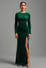 Load image into Gallery viewer, Dark Green Velvet Round Neck Long Holiday Party Dress with Slit