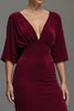 Load image into Gallery viewer, Burgundy V-Neck Velvet Long Holiday Party Dress with Sleeves