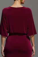 Load image into Gallery viewer, Burgundy V-Neck Velvet Long Holiday Party Dress with Sleeves