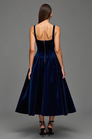 Load image into Gallery viewer, Navy A Line Square Neck Velvet Long Holiday Party Dress