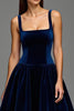 Load image into Gallery viewer, Navy A Line Square Neck Velvet Long Holiday Party Dress