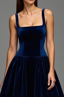 Load image into Gallery viewer, Navy A Line Square Neck Velvet Long Holiday Party Dress
