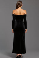 Load image into Gallery viewer, Black Velvet Sheath Off the Shoulder Long Holiday Party Dress
