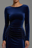 Load image into Gallery viewer, Navy Velvet Sheath Boat Neck Long Holiday Party Dress with Sleeves