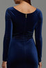 Load image into Gallery viewer, Navy Velvet Sheath Boat Neck Long Holiday Party Dress with Sleeves