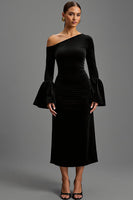 Load image into Gallery viewer, Black Sheath One Shoulder Velvet Long Holiday Party Dress