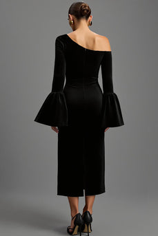 Black Sheath One Shoulder Velvet Long Holiday Party Dress