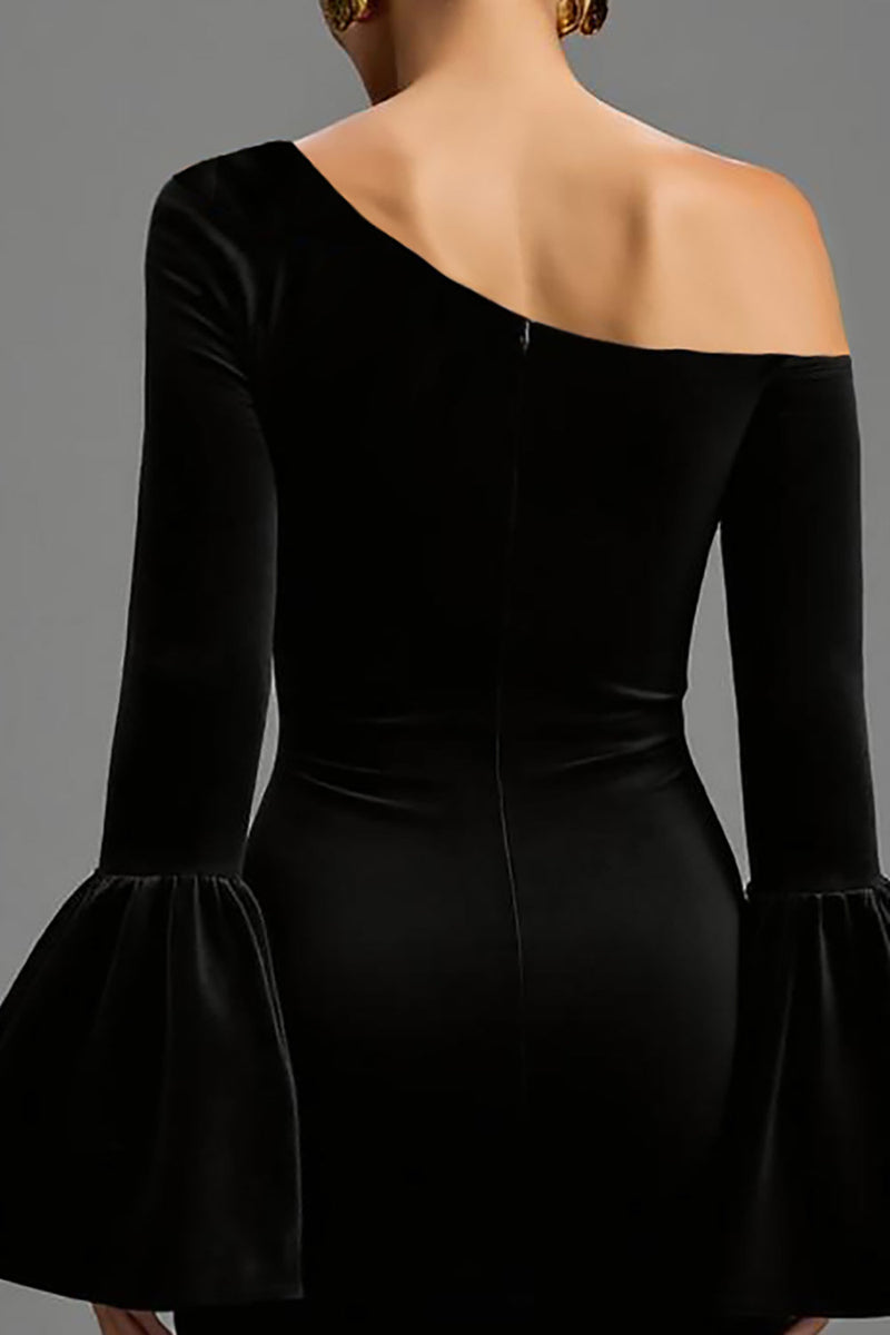 Load image into Gallery viewer, Black Sheath One Shoulder Velvet Long Holiday Party Dress